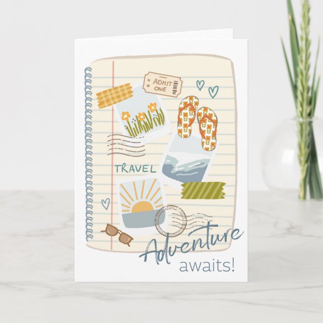 Tarjeta Adventure Awaits Scrapbook Travel Design (Anverso)