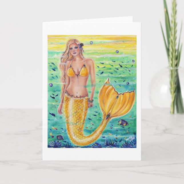 Tarjeta Aelia Yellow Mermaid art By Renee L. Lavoie (Anverso)