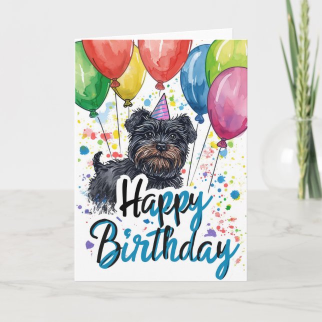 Tarjeta Affenpinscher con globos Cumpleaños (Anverso)