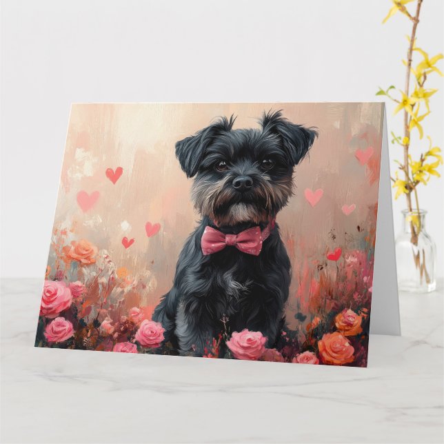 Tarjeta Affenpinscher con Rosas - Día de San Valentín (flor amarilla)