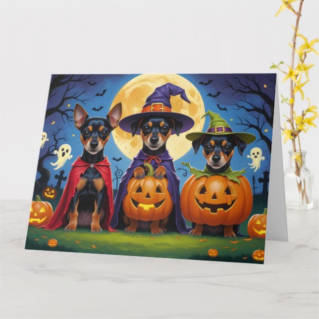 Tarjeta Affenpinscher Dogs Pumpkin Halloween Funny (flor amarilla)