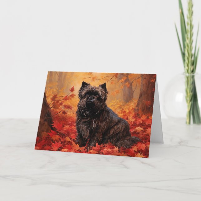 Tarjeta Affenpinscher en hojas de otoño se inspira (Anverso)