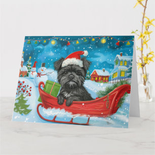 Tarjeta Affenpinscher en Trineo Nieve Navidad