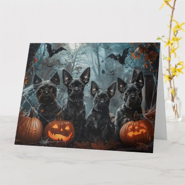 Tarjeta Affenpinscher Halloween Noche Doggy Delight (flor amarilla)