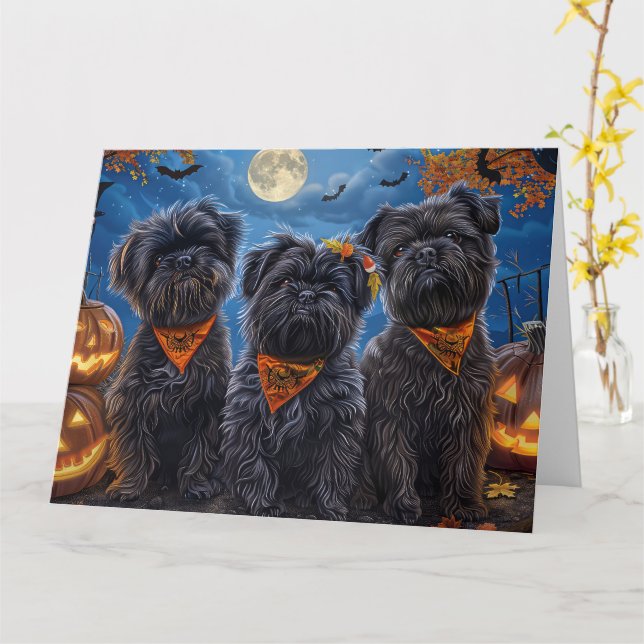 Tarjeta Affenpinscher Halloween Spooky (flor amarilla)