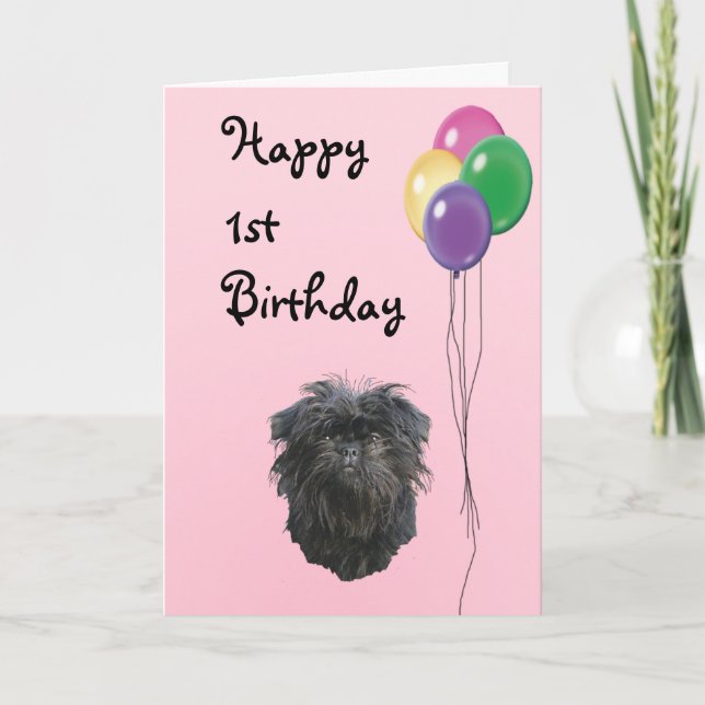 Tarjeta Affenpinscher Happy 1º cumpleaños (Anverso)