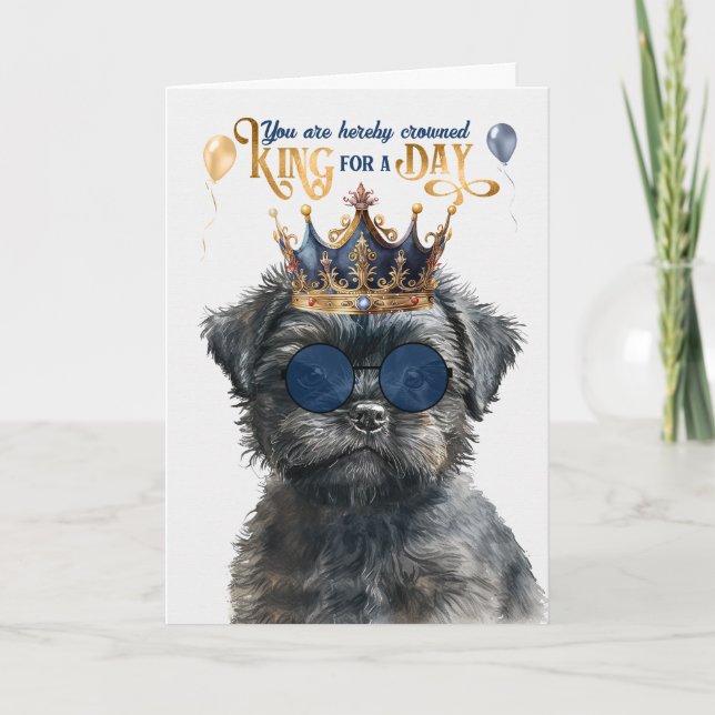 Tarjeta Affenpinscher King por un día divertido cumpleaños (Anverso)