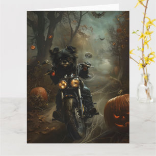 Tarjeta Affenpinscher montando motocicleta Halloween aterr