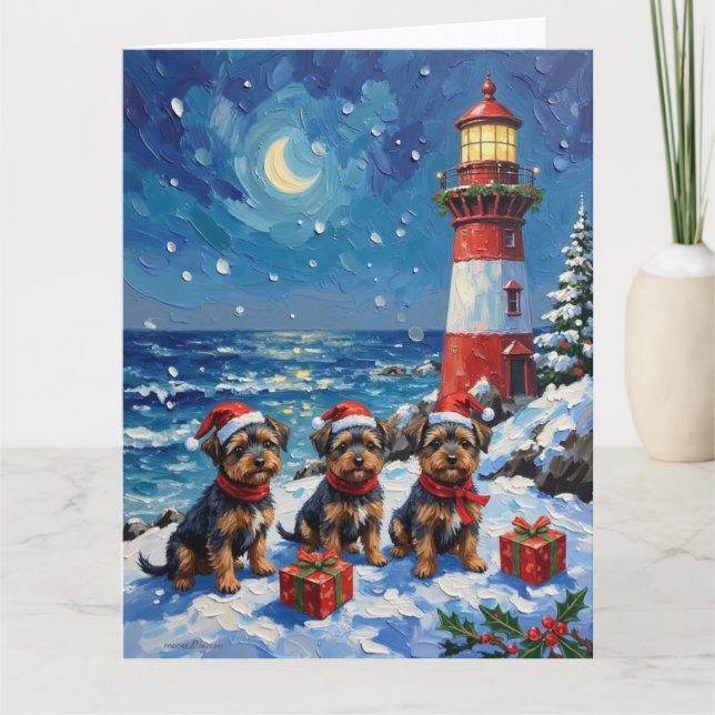 Tarjeta Affenpinscher Navidad Faro Fiesta (Anverso)