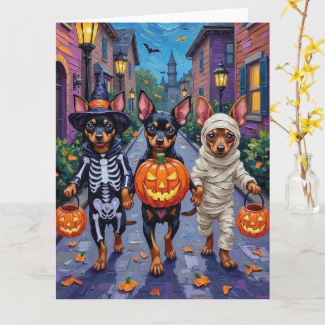 Tarjeta Affenpinscher perros trick-or-Treating en Hallowee (flor amarilla)