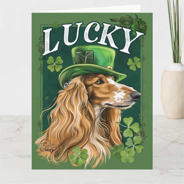 Tarjeta Afghan Hound Día de San Patricio (Anverso)