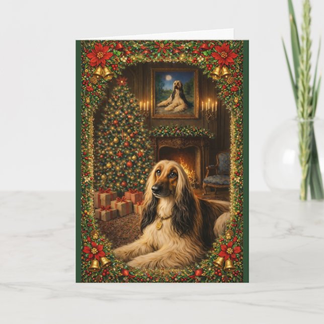 Tarjeta Afghan Hound Holiday Christmas Card (Anverso)