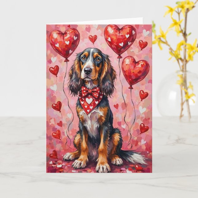 Tarjeta Afghan Hound Valentine’s Day Dog with Hearts Red (flor amarilla)