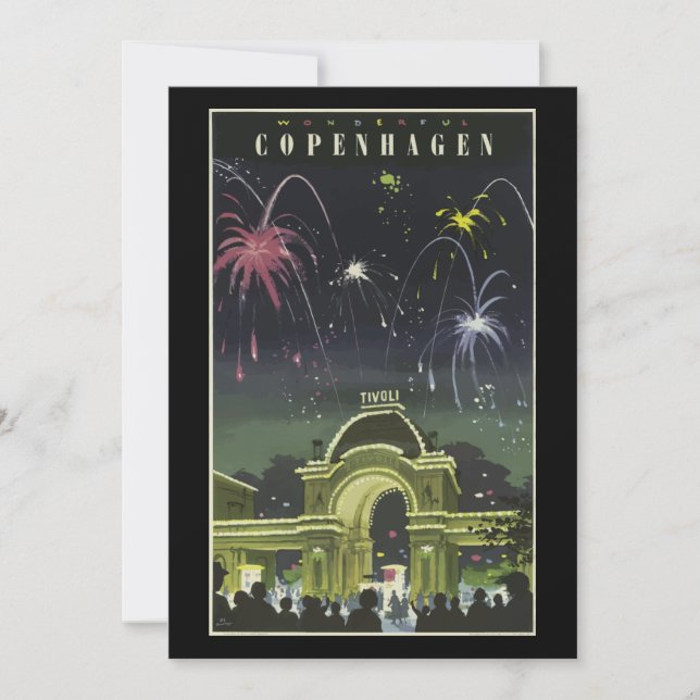 Tarjeta Afiche de viaje de Copenhague de época, (Anverso)