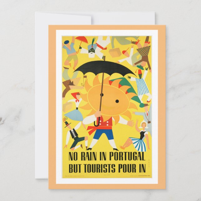 Tarjeta Afiche de Viaje de Portugal Vintage (Anverso)