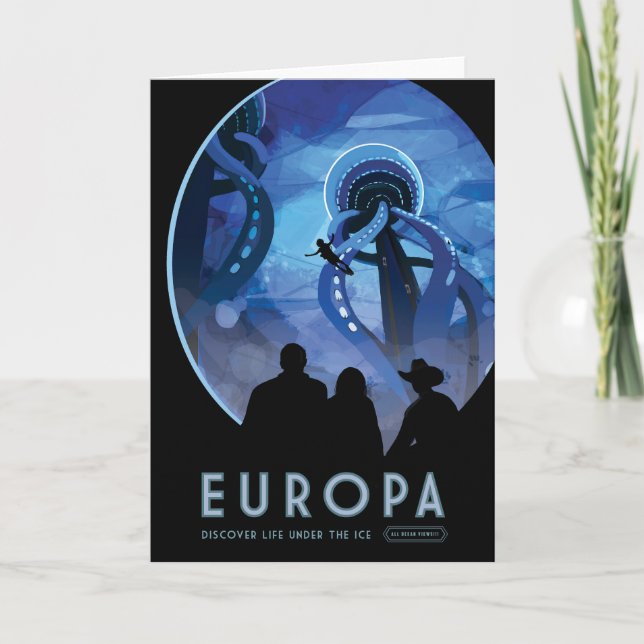 Tarjeta Afiche de viaje espacial retro - Europa de la luna (Anverso)