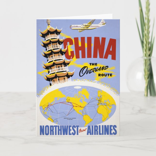 Tarjeta Afiche De Viajes Para Northwest Orient Airlines (Anverso)