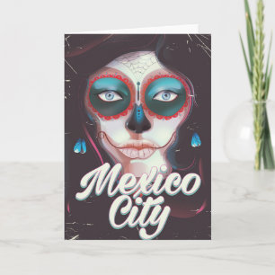 Tarjeta Afiche del Día de los Muertos en la Ciudad de Méxi