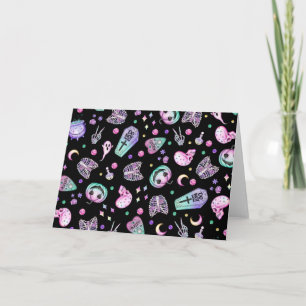 Tarjeta Afiche y cementerio gótico pastel de Halloween