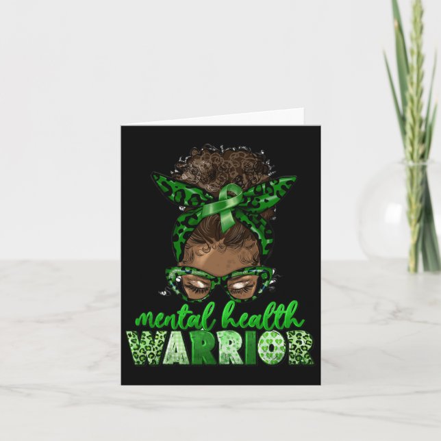 Tarjeta Afo Messy Bun Leopard Green Ribbon Salud Mental (Anverso)