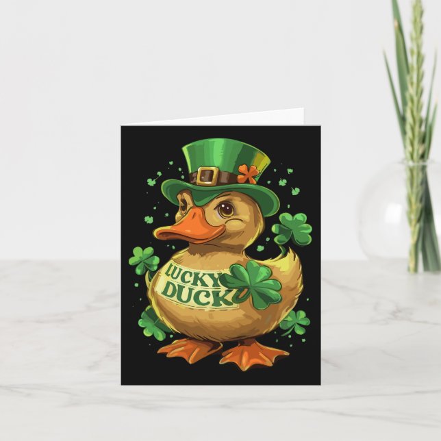 Tarjeta Afortunado Duck Shamrock Funny St Patricks Day Wat (Anverso)