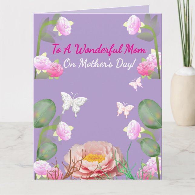 Tarjeta African American Pink Floral Mother's Day (Anverso)