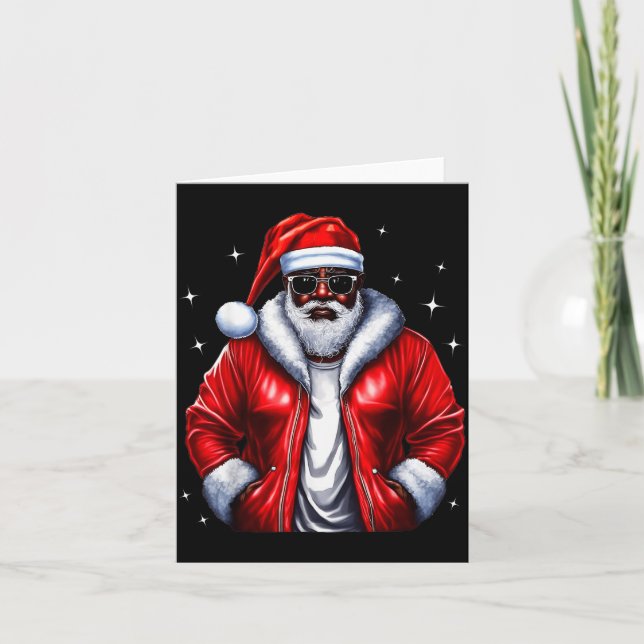 Tarjeta African American Santa Christmas Pajama Cool Black (Anverso)