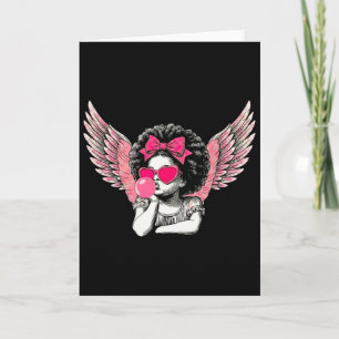 Tarjeta Afro Cupido con gafas de sol soplando chicle Valen