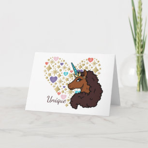 Tarjeta Afro Unicornio   Diseño de corazón único