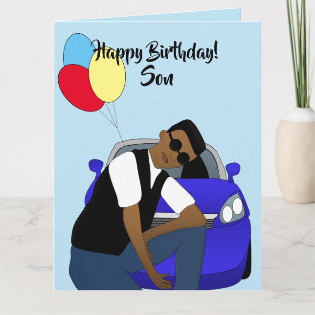 Tarjeta afroamericana de cumpleaños feliz hijo (Anverso)