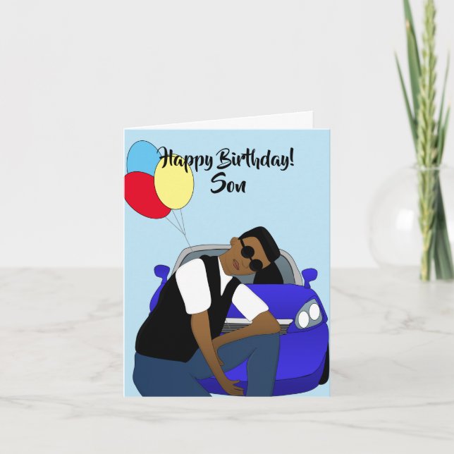 Tarjeta afroamericana de cumpleaños feliz hijo (Anverso)