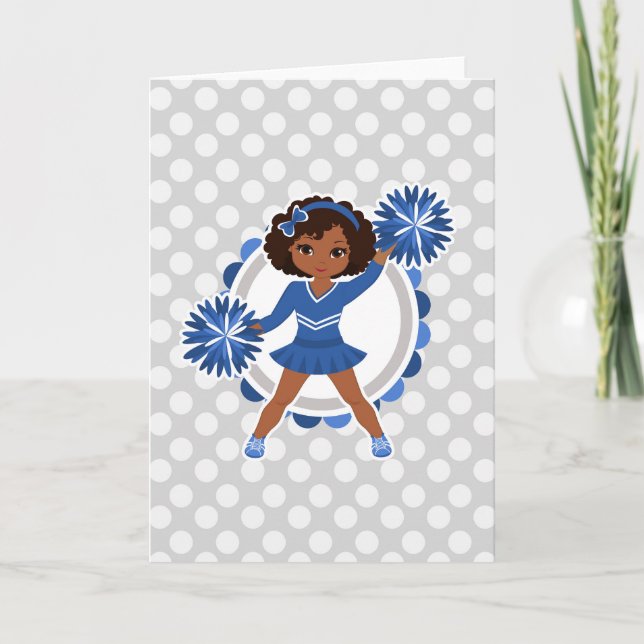 Tarjeta Afroamericano azul de la animadora - alegría linda (Anverso)