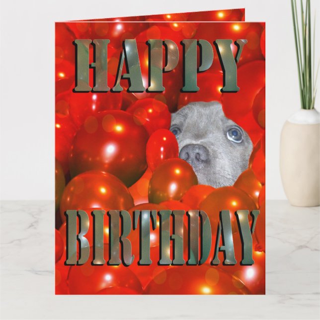 Tarjeta Agarra Cachorros En Globos Con Deseos De Cumpleaño (Anverso)
