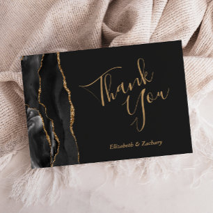 Tarjeta Ágata de Oro Negro Agradecimiento Plano de Boda Os
