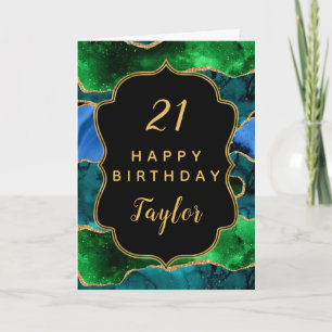 Tarjeta Agata de pavo real azul y verde Feliz Cumpleaños