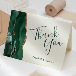 Tarjeta Ágata Verde Esmeralda Oro Marfil Boda Agradecimien