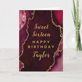 Tarjeta Agate de oro rojo dulce dieciséis cumpleaños feliz