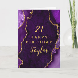 Tarjeta Agate morado y oro feliz cumpleaños