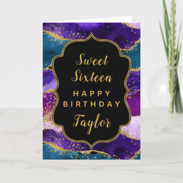 Tarjeta Agate pavo real azul morado dulce 16 cumpleaños fe