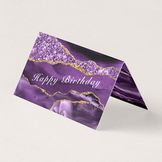 Tarjeta Agate Purple Gold Purpurina Sparkle Birday Card (Anverso)
