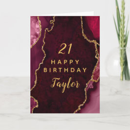Tarjeta Agate rojo y oro feliz cumpleaños