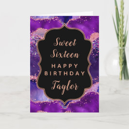 Tarjeta Agate rosa morado oscuro dulce 16 cumpleaños feliz