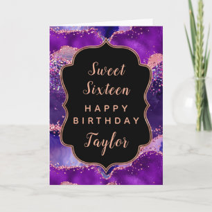Tarjeta Agate rosa morado oscuro dulce 16 cumpleaños feliz
