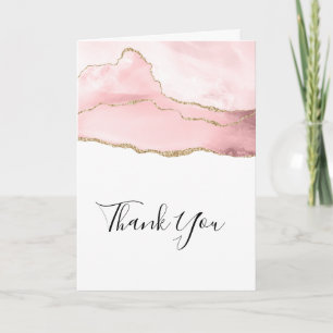 Tarjeta Agate Rubor rosa con cinta dorada elegante gracias