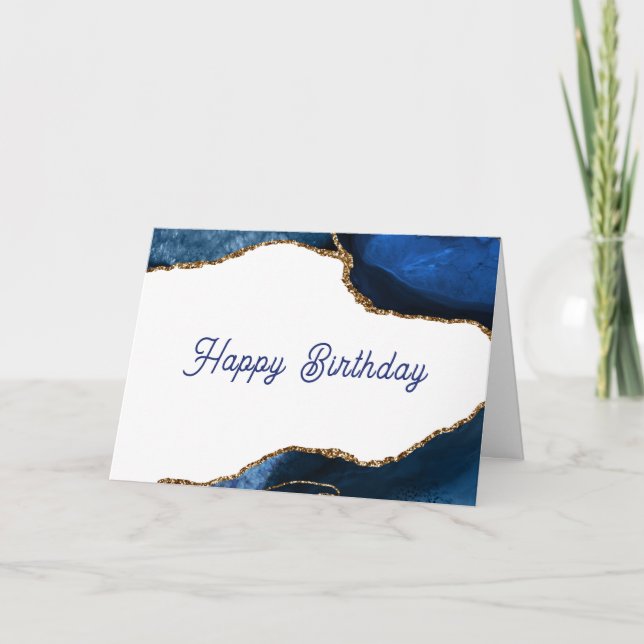 Tarjeta Agate Sapphire with Gold Veins Birthday (Anverso)