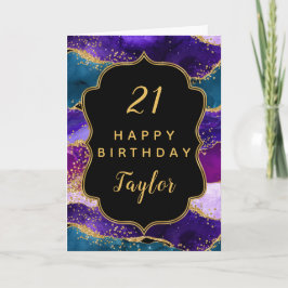 Tarjeta Agato de pavo real morado y azul feliz cumpleaños