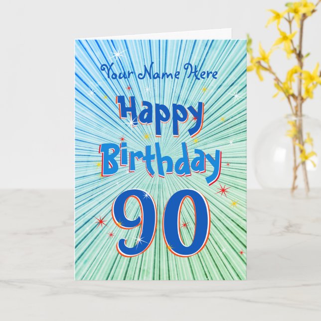 Tarjeta Age 90 Fun 3D Blue Chill editable 90th Birthday (flor amarilla)