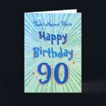 Tarjeta Age 90 Fun 3D Blue Chill editable 90th Birthday<br><div class="desc">Tarjeta de cumpleaños número 90. Edad 90 Diversión 3D Blue Chill, Blue, Green, Red 90th Birthday Card. Diseño de patrones de líneas radiales efecto azul, verde y rojo 3D con texto de cumpleaños feliz, número 90 texto y estrellas. El texto interno dice: Deseándote un Feliz cumpleaños número 90. Personalice la...</div>