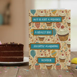 Tarjeta Age is Just a Number | Funny Birthday<br><div class="desc">Funny Birthday card with a humorous quote about aging. Age is just a  number,  a very large number! Pretty vintage background of cupcakes and balloons in vintage colors or burgundy,  blue and brown.</div>