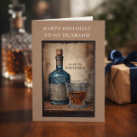 Tarjeta Aged to Perfection Husband Feliz cumpleaños<br><div class="desc">Tarjeta de cumpleaños feliz para él. Feliz cumpleaños a mi marido saludando por encima de un ilustracion acuarela de una elegante botella de whisky en tonos azules junto a un vaso de whisky con detalles ornamentales colocados en madera. El ilustracion se ve reforzado por la edad a la que se...</div>
